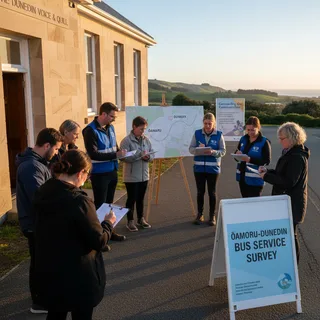 Council members survey residents on a proposed daily bus service connecting Ōamaru and Dunedin.
