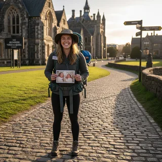 University of Otago graduate Olivia Charles walks outdoors on a path, inspired by her fundraising goal.