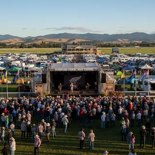 Wingatui racecourse, a venue in New Zealand, preparing to host the Silverpeaks Country Music Festival in March.