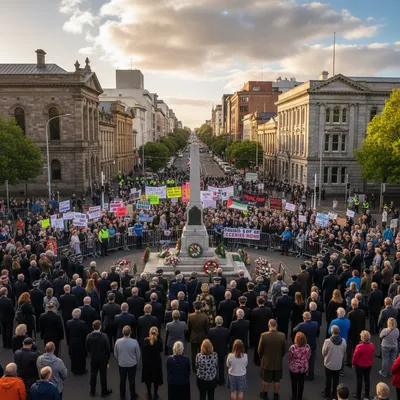 Thousands in Dunedin gather for Anzac Day commemorations amidst active protests for and against gender legislation and the war in Gaza.