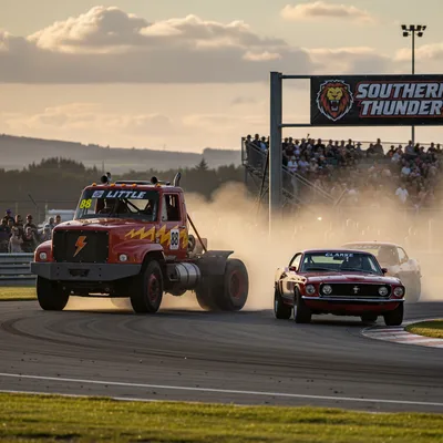 Super Trucks and Muscle Cars race at Southern Thunder in Teretonga Park, Invercargill, with Alex Little and Paul Clarke winning day one.