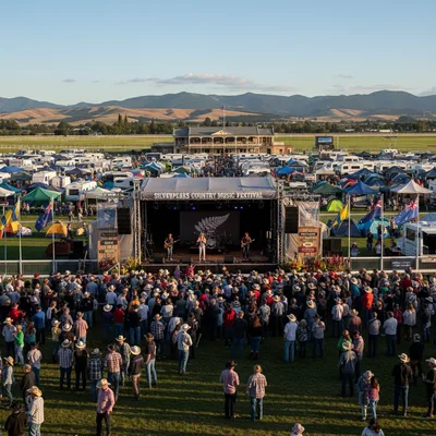 Wingatui racecourse, a venue in New Zealand, preparing to host the Silverpeaks Country Music Festival in March.