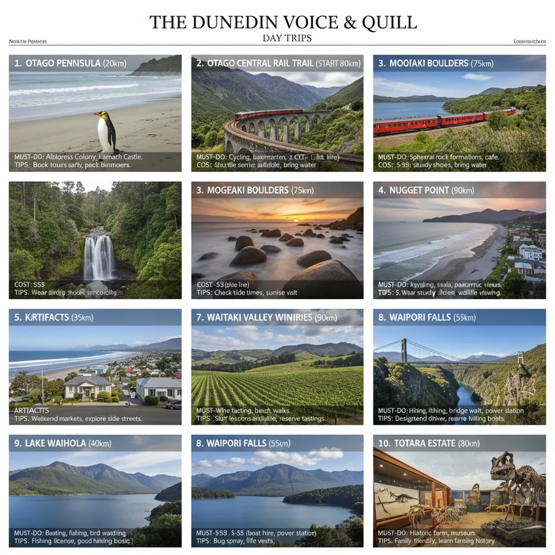 Scenic vistas and cozy towns offer perfect day trips from Dunedin's Voice & Quill region.