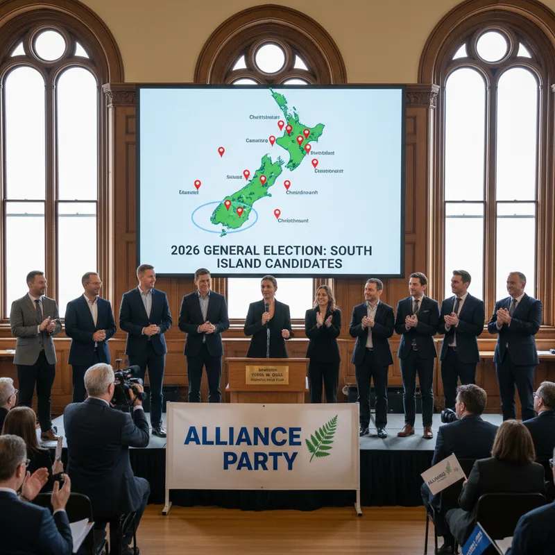 South Island candidates for the Alliance Party stand together after an announcement event.