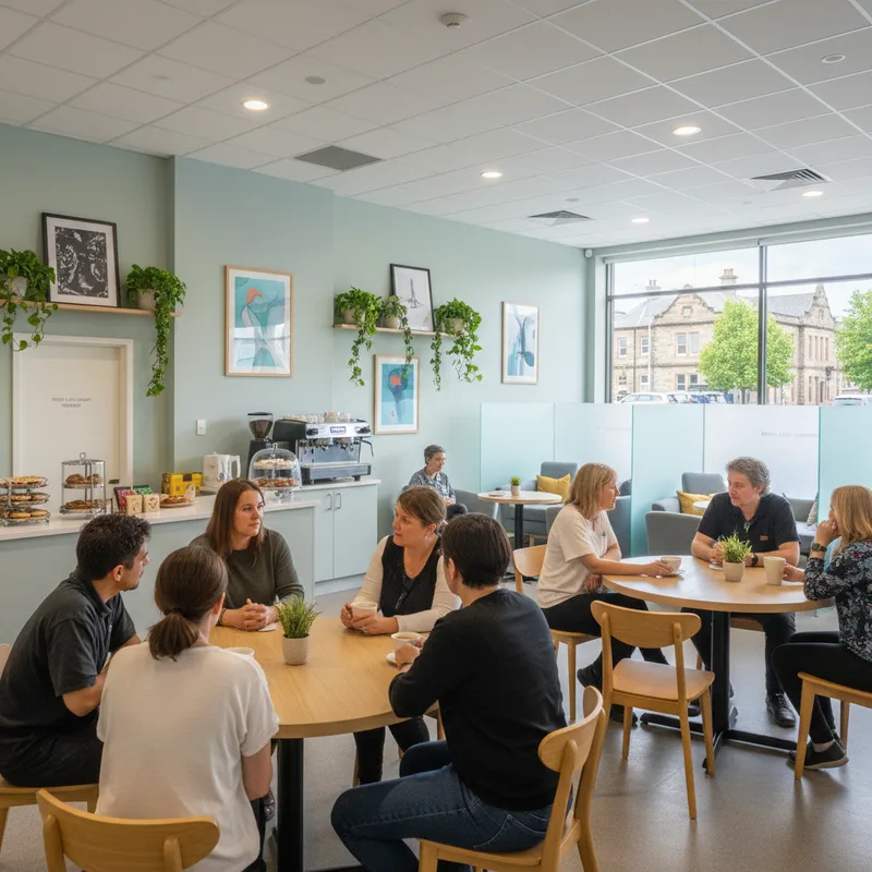 A calm wellness environment with comfortable seating creates a safe space for mental health crisis recovery.