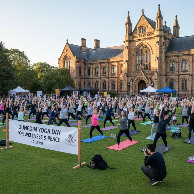 People practice yoga outdoors in a park with natural lighting, promoting wellness and peace.