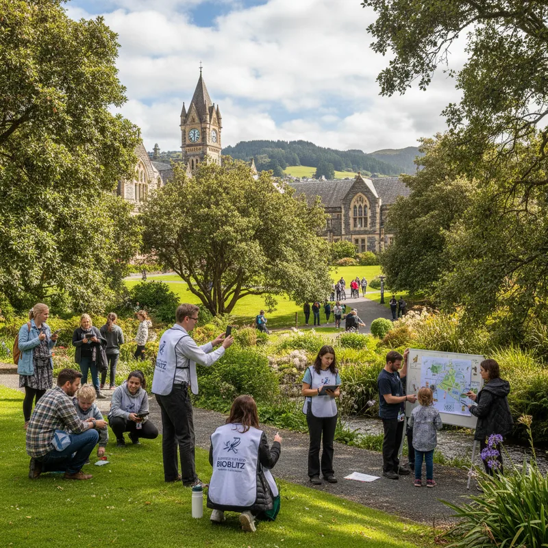 University of Otago campus showcases diverse flora and fauna during citizen science BioBlitz event.