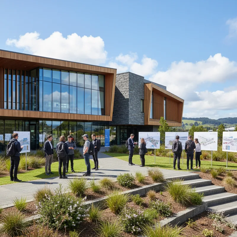 Modern University of Otago buildings with landscaped grounds, reflecting a master plan development.